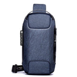 MEN'S Waterproof USB Oxford Crossbody Bag Anti-theft Shoulder Sling Bag Multifunction Short Travel Messenger Chest Pack For Male Mart Lion Blue 16 x 11 x 33 cm China