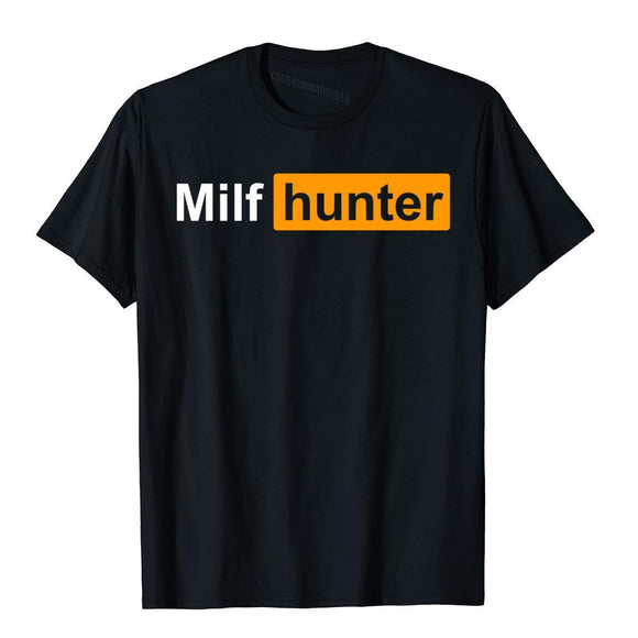 MILF Hunter Funny Adult Humor Joke For Men's Who Love Milfs Graphic Top T-Shirts Cotton Holiday Tight Adult Mart Lion Black XS 