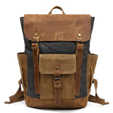 Men's Backpack Waterproof Computer Laptop Bag Vintage Canvas Large Capacity Travel Backpacks Leather Military Backpack School Mart Lion grey  