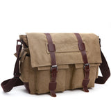 Men's Messenger Bags Shoulder vintage Canvas Crossbody Pack Retro Casual Office Travel Mart Lion khaki big  