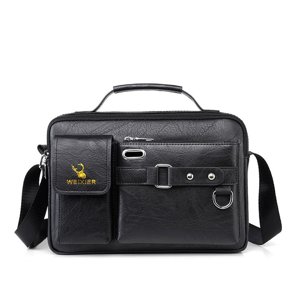 Men's Shoulder Bag Portable PU Leather Handbag Briefcase Travel Crossbody Bags Qualit Mart Lion 234 Black 28 X 8 X 19 CM 