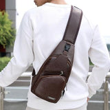 Men's USB Chest Bag Designer Messenger Crossbody Package PU Leather Shoulder Bags Package Travel Chest Bag Bolso Hombre Mart Lion dark brown  