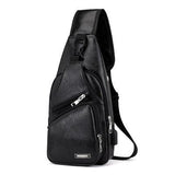 Men's USB Chest Bag Designer Messenger Crossbody Package PU Leather Shoulder Bags Package Travel Chest Bag Bolso Hombre Mart Lion black  