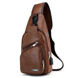 Men's USB Chest Bag Designer Messenger Crossbody Package PU Leather Shoulder Bags Package Travel Chest Bag Bolso Hombre Mart Lion brown  