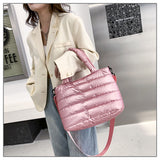 Women Winter Handbags Mobile Space Glossy Female Down Bags Cotton-padded Jacket Shoulder Handbag Items Mart Lion   