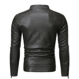 Men Autumn Winter PU Jacket Leather Slim Fit Stand Collar Anti-wind Motorcycle Lapel Diagonal Zipper Mart Lion   