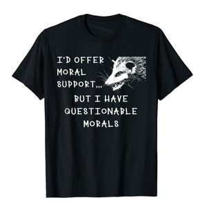 Opossum Meme Questionable Morals Tshirts Men's Normcore Tops Cotton T Shirts Hip Hop Cute Mart Lion Black XS 