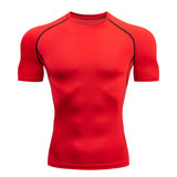 Compression Running Shirts Men's Dry Fit Fitness Gym Men Rashguard T-shirts Football Workout Bodybuilding Stretchy Clothing Mart Lion Red short sleeve S 