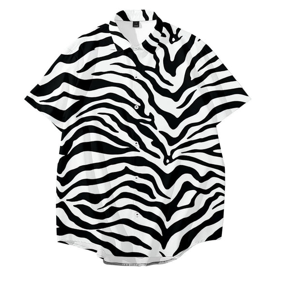 Oversized Zebra Leopard Shirt Men's Lapel Button Short Sleeve Casual Loose Hawaiian Vacation Street Shirt Mart Lion   