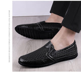 Men's Summer Leather Loafers Casual Shoes Breathable Sneakers Comfort Outdoor Black Rubber Flat Shoes Mart Lion   