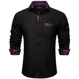 Black Dress Shirts Men's Clothing Long Sleeve Tuxedo Social Casual Splicing Paisley Collar Cuff Men's Shirt Mart Lion   