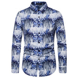 Shirts Men's Dress Casual Abstract Spider Web Print Long Sleeve Camisa Social Gradient Elasticity Mart Lion YS052 S 