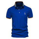 Summer Polo Men's Solid Giraffe Embroidery Short Sleeve Shirts Stand Collar Mart Lion Blue EUR M 60-70kg 