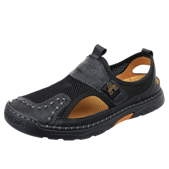 Summer Men's Beach Sandals Water Sport Sneakers Microfiber Mesh Flat Outdoor Casual Offcie Dress Shoes Mart Lion Black 6.5 