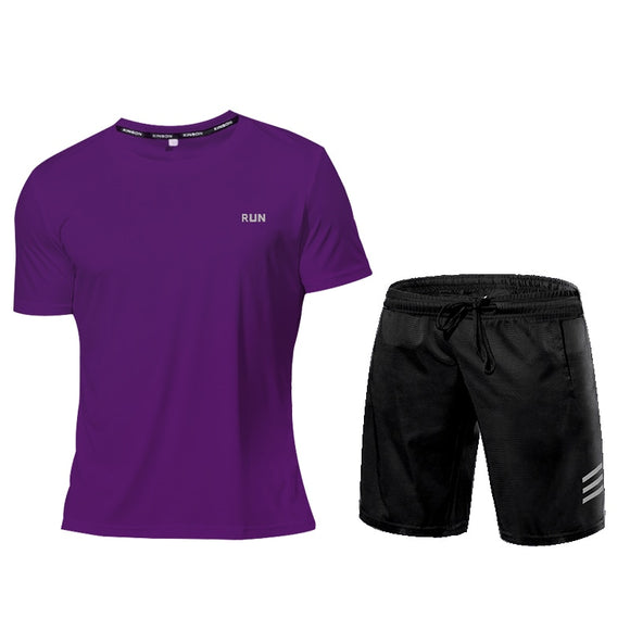 Quick-Dry 2 Piece Sets Men's Tracksuit Sportswear Gym Clothing Sweatsuits Male Kit Compression Suits Fitness Sportswear Workout Mart Lion Purple Set M 