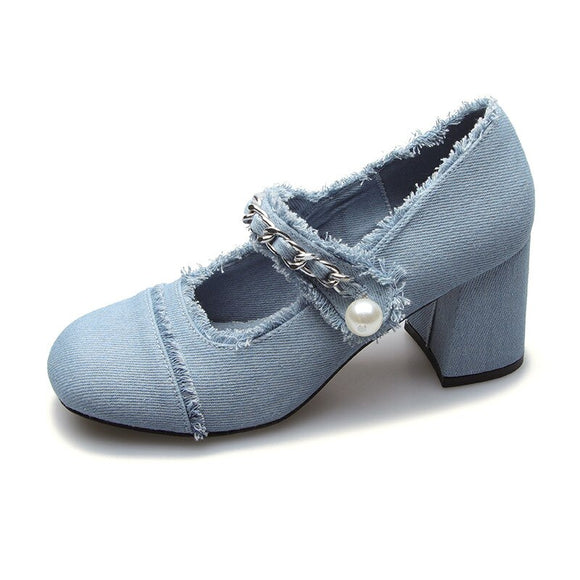 Closed Toe Sandals Designer Sandals Women's Vintage Chunky High Heels Back Strap Denim Heels Summer Shoes Mart Lion   