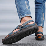 Summer Men's Sandals Outdoor Non Slip Soft Slippers Leather Beach Sandals Classic Roman Flat Wading Shoes Mart Lion   