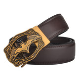 Vintage Bat Silver Gold Automatic Buckle Belt for Men's Genuine Leather Big 130 140 150 160 170cm Brown Black Belts Mart Lion   