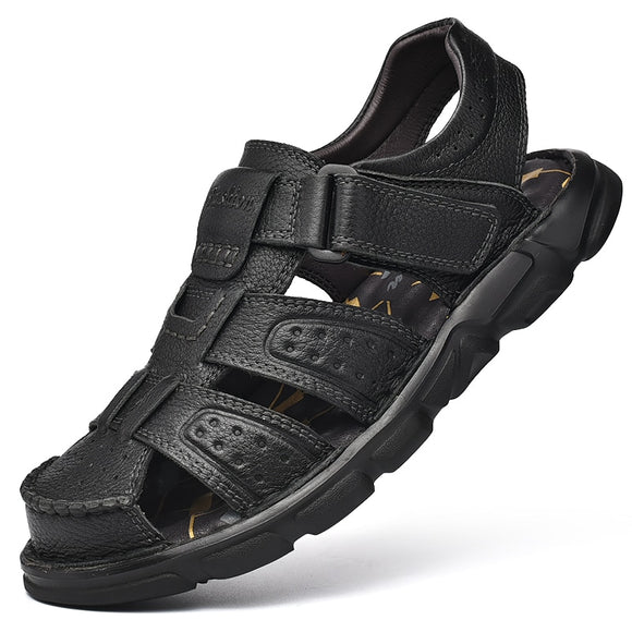  Genuine Leather Men's Sandals Anti-collision Toe Summer Outdoor Lightweight Soft Sole Hiking Trekking Shoes Beach Casual Mart Lion - Mart Lion