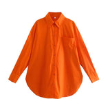 Green Women's Oversize Shirt 100% Cotton Blouse Autumn Casual Basic Top Long Sleeve Loose Beautiful Blouses Mart Lion Orange S 