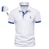 Embroidery 35% Cotton Polo Shirts men's Casual Solid Color Slim Fit Summer Clothing Mart Lion T02-white EUR XS 50-60kg 