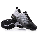 Running Shoes Breathable Men's Sneakers Fitness Air Shoes Cushion Outdoor Brand Sports Shoes Platform Flying Woven Lace-Up Shoes Mart Lion black white 8702 36 