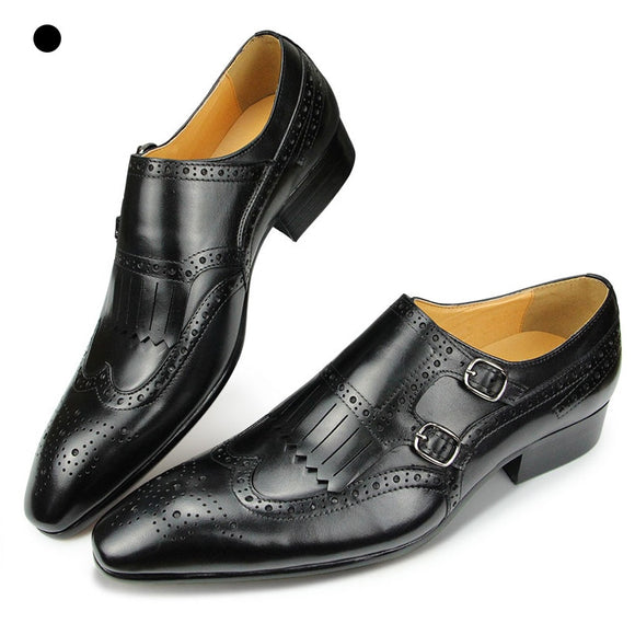 Bullock Carving Men's Dress Wedding Shoes double monk strap Wedding Party Formal Office Pointed sapatos masculinos Mart Lion   