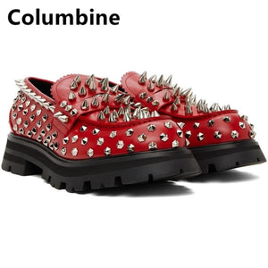 Men's Handmade Studs Spike Shoes Red Loafers Runway Rivets Party Wedding Mart Lion Red 38 China