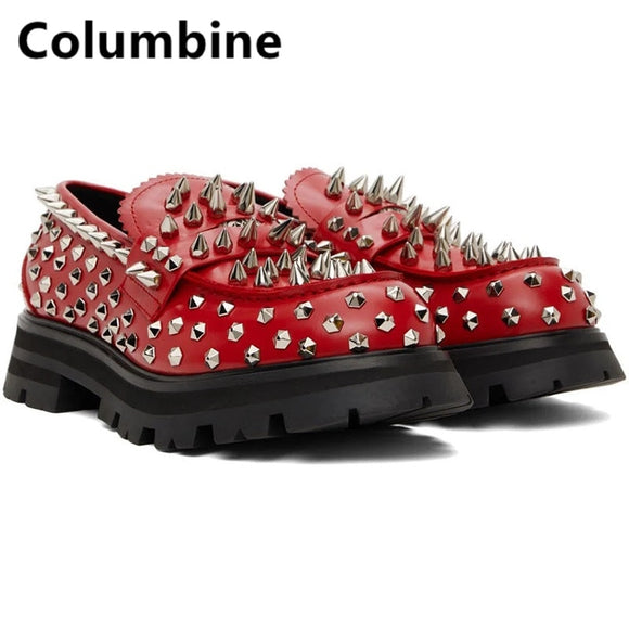  Men's Handmade Studs Spike Shoes Red Loafers Runway Rivets Party Wedding Mart Lion - Mart Lion