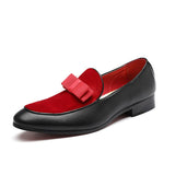 Solid Color Loafers Men Shoes Casual Party Daily Classic Slip-on Mask PU Stitching Faux Suede Bow Dress Mart Lion red 38 