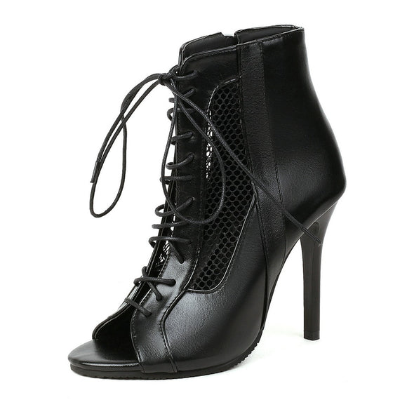  High Heels Dance Sandals Women Summer Very Light Shoes Black PU Gladiator Open Toe Zipper Ballroom Mart Lion - Mart Lion