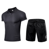 Men's Tracksuit Sportswear Suit T-Shirt and Shorts Pants Gym Equipment Clothing Football Training Set Jogging Running Mart Lion Black Set M 