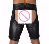  Lingerie Gay Men's Faux Leather Lace Up Pants Black Men's Latex PVC Bondage Open Cortch Shorts Gothic Fetish Mart Lion - Mart Lion