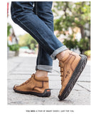 Men Handmade Leather Shoes Comfy Ankle Boots Hand Stitching Casual  Loafers Soft Sole Breathable Flats Mart Lion   