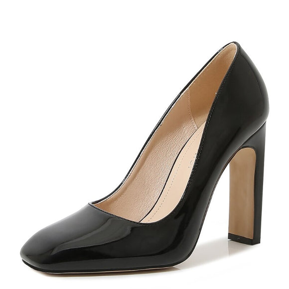 Female Patent Leather Pumps Square Toe Spring Summer Women Shoes Elegant Square High Heels Thick Mart Lion Black 35 