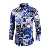 Chemise Slim Homme Men's Outfits Floral Shirt Streetwear Vintage Chinese Style Long Sleeve Dress Shirts Blouses Tops Mart Lion 1078-Blue L 50-55KG 