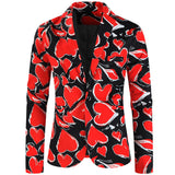 Purple Cute Suits Men's Heart Cup Print Blazer Slim Masculimo Vinatge Dress Club Suit Jackets Homme Mart Lion   