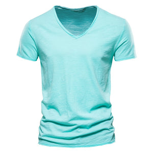 100% Cotton Men's T-shirt Cut Design Slim Fit Soild Tops Tees Brasil Short Sleeve Mart Lion F037-V-LightGreen CN Size XL 72-80kg 