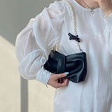 Girl Pearl Bow Handbags Underarm Bag for Woman Summer Small Fresh Fairy Bag One-shoulder Hand-held Messenger Bag Mart Lion Black  