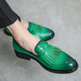 Loafers Men Shoes PU Solid Color Classic Casual Banquet Fringe Dress Mart Lion Green 38 
