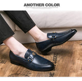 Men's Loafers Blue Brown Metal Decoration Classic Slip-on Dress Shoes Mart Lion   