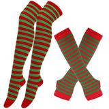 Striped Over Knee High Socks Set For Women Girls Stocking Arm Sleeve Long Christmas Thick Gloves Warm Knee Mart Lion 20  
