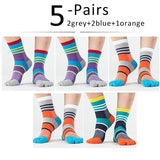 5 Pairs Lot Men's Summer Cotton Toe Socks Striped Contrast Colorful Patchwork Five Finger Basket Calcetines Mart Lion 2grey2blue1orange  