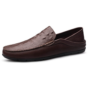 Crocodile Print Men's Moccasins Slip Loafers Flats Casual Footwear Genuine Leather Shoes Mart Lion Auburn 38 