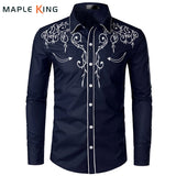 Men's Shirts Slim Fit Long Sleeve Causal Floral Embroidery Camisa Social Shirts Men's Dress Western Style Streetwear Blusa
