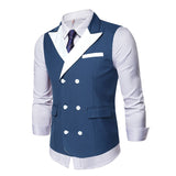 Formal Suit Vest Men's Chaleco Hombre Elegante Double Breasted Wedding Party Formal Slim Fit Sleeveless Jacket Men's Waistcoat Mart Lion Blue Asian Size M 