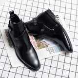 Men's Ankle Boots Brown Black Handmade Pu Leather Buckle Strap Shoes for Bota Masculina Mart Lion black 38 