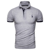 13 Colors Soild Men's Giraffe Embroidery Short Sleeve Casual Cotton Polo Shirt Mart Lion grey EUR XS 50-60kg 