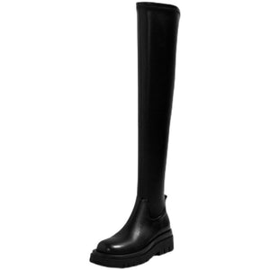 Women Over The Knee High Boots Motorcycle Chelsea Platform Winter Gladiator PU Leather High Heels Shoes Mart Lion Black-A3 35 