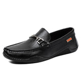 Leisure Genuine Leather Men Casual Peas Shoes Luxury Brand Handmade Loafers Breathable Slip on Black Lightweight Driving Mart Lion   